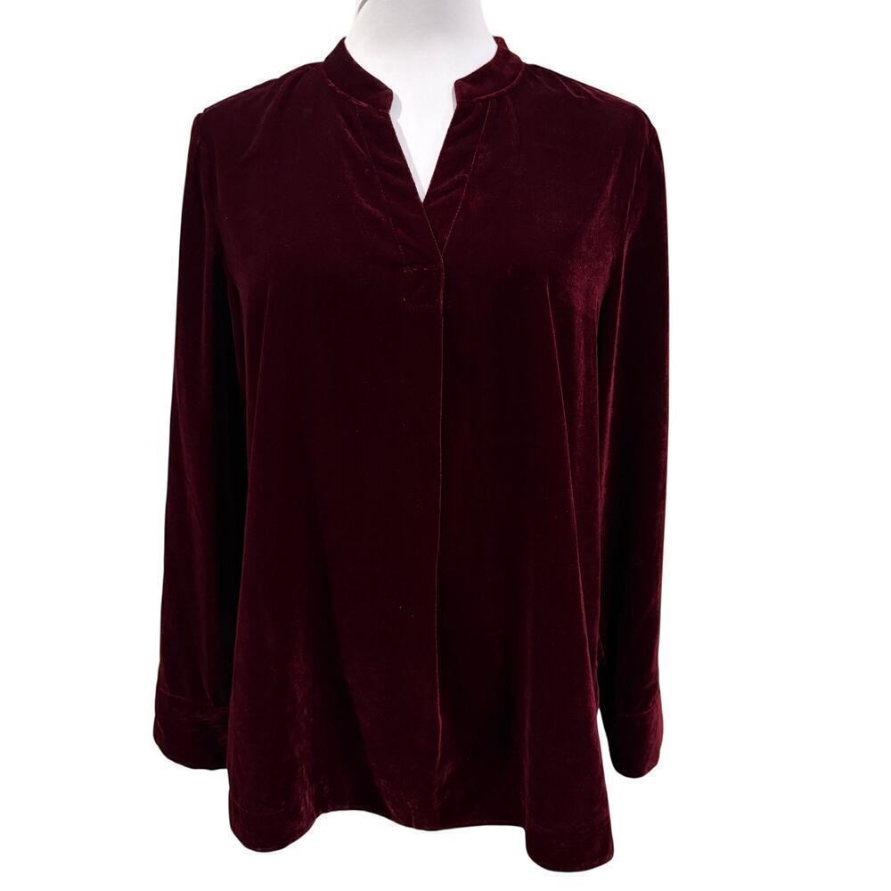 Soft Surroundings Burgundy Velvet Long Sleeve Tunic Blouse Small P Luxe Chic